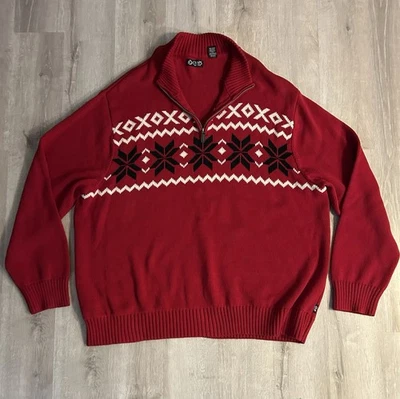 Suéter de Algodón Chaps Fair Isle 1/4 Cremallera, Rojo con Estampado Nórdico, Cuello Simulado, Para Hombre’s 4XB Foto 1 de 4
