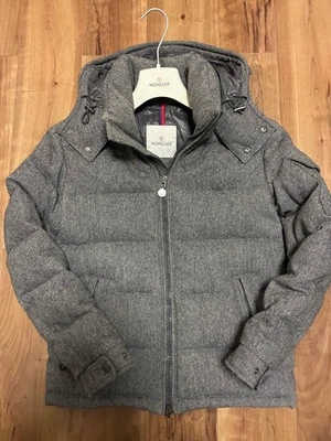 MONCLER Gray Wool Blend Hooded Down Jacket Size 0 Excellent Condition - Image 1 of 4
