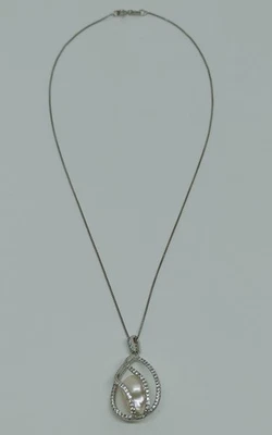 COLLANA IN ARGENTO 925 CIONDOLO GOCCIA ZIRCONI E PERLA SCARAMAZZA VERA(AMFC0193) - Immagine 1 di 3