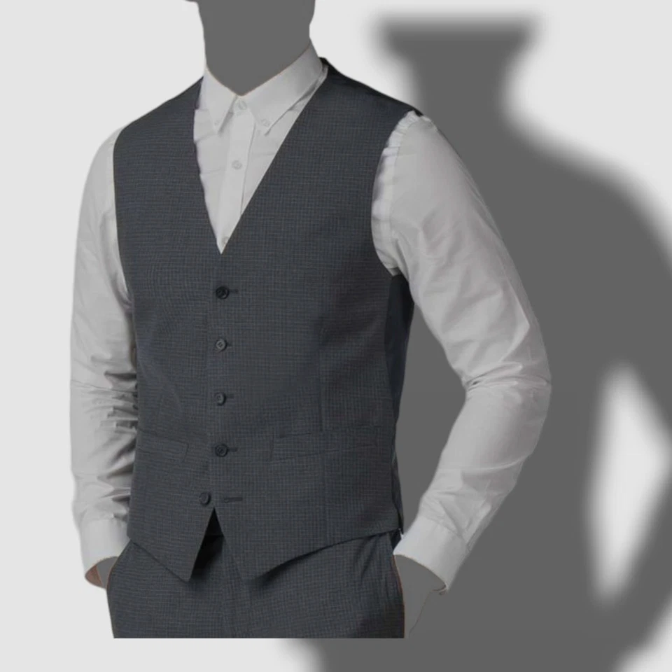 $120 Perry Ellis Portfolio men Gray Slim Fit 5 Button Suit Vest Waistcoat 40 R - Image 1 of 1