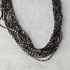 Schwarz Silber Hämatit Perlen Multi Strang Lagenlook Halskette 30" - Bild 1 von 9