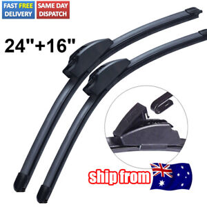 2Pcs Front Windscreen Wiper Blades Set For Hook U-type Arm 24" 16" Length