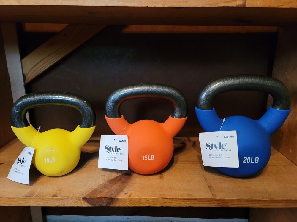 NEW Set Of 3 Vinyl Coated Cast Iron Kettlebells 10, 15, 20 Lbs, A total Of 45lbs