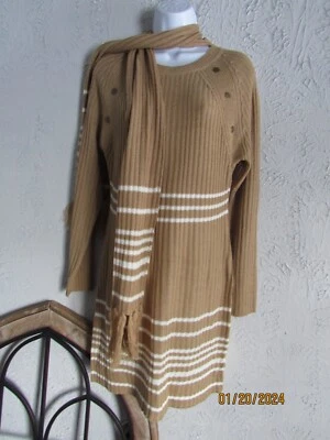 Derek Heart L Nuevo con Etiquetas Caramelo Suéter Vestido A Juego Bufanda Latón Tachuelas Rayas Blancas Foto 1 de 4