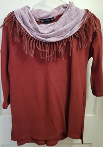 French Laundry Size Small Fringe Cowl Neck Red Women’s Quarter Sleeve Sweater - Picture 1 of 3