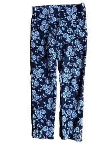 Janie & Jack Girls 7 Pants Gold buttons at hem Navy Blue Floral Quality Leggings - Picture 1 of 5