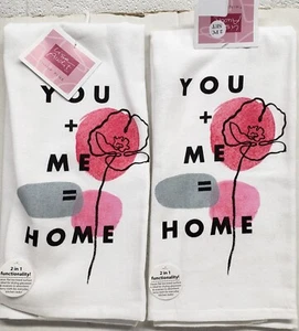 SET OF 2 SAME PRINTED JUMBO COTTON TOWELS (16"x26") FLOWERS,YOU + ME = HOME, KDD - Picture 1 of 9