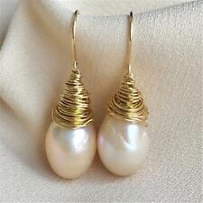 White Baroque Pearl Earrings Gold Ear Drop Dangle Gift Fashion Hoop Wedding