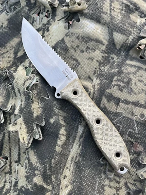 Busse Combat ElMax Sawback Satin Finish W/ Green Canvas Micarta & Leather Sheath - Image 1 of 4