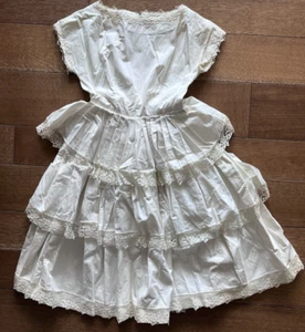 Vintage White Lined Dress Lace Ruffle 3 Tiered Mid Length Cap Sleeve Ladies - Picture 1 of 14