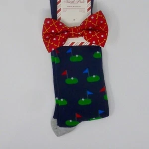 Conjunto de calcetines coordinadores de pajarita de golf para hombre, pajarita roja, calcetines azules NUEVO - Imagen 1 de 4