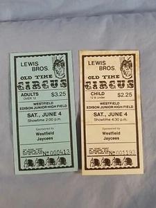 Lot of 2 Lewis Bros. Old Time Circus Ticket Stubs Child Adult - Picture 1 of 2