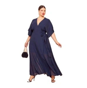 Maxi Vestido Envolvente Reformation Winslow Manga Kimono Azul Marino Talla 1X Mujer - Imagen 1 de 10