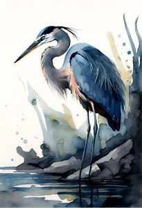 "Blue Heron" 13" x 19" Giclée Fine Art Print Limited Edition 20 Hand-Numbered - Picture 1 of 1