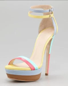 Sandalias con tiras al tobillo y punta abierta para mujer Tacón de aguja Plataforma Zapatos de salón - Imagen 1 de 10
