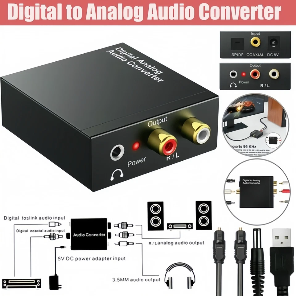 Analog to Digital Audio Converter RCA to Optical w/ Optical Cable, RCA 3.5mm L/R - Image 1 of 1