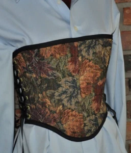 NEW Reversible Lace-up, Bustier Corset, Tapestry + Upcycled Denim M - Picture 1 of 8