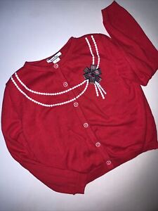 HARTSTRINGS 100% Cotton Red PEARL NECKLACE & BOW BROOCH Sweater Sz 5 ❤️sj7m45