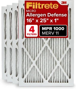 16x25x1 AC Furnace Air Filter, MERV 11, MPR 1000, Allergen Defense, 4-Pack (Actu - Picture 1 of 8