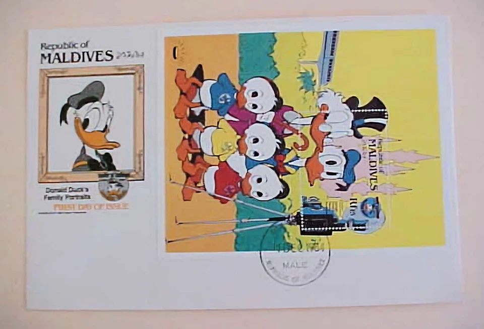 MALDIVES FDC DISNEY DONALD  DUCK FAMILY  CACHET UNADDRESSED - Image 1 of 1