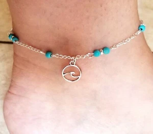 Tobillera WAVE plateada con cuentas tobillera para mujer tobilleras onda del océano tobillo pulsera playa - Imagen 1 de 4
