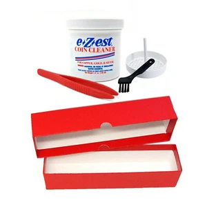 5oz eZest Coin Cleaner Copper Gold Silver Jewelry Tweezer Red Coin Storage Box - Picture 1 of 2