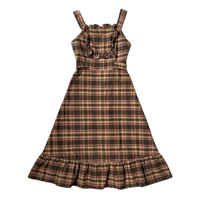 70-е винтажное клетчатое шерстяное платье прерии с оборками коттедж вестерн без рукавов расклешенное. - Изображение 1 из 4