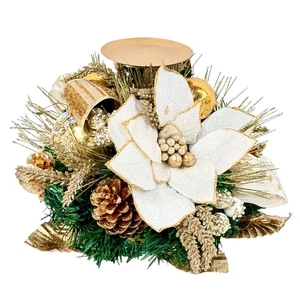 White Gold Poinsettia Single Spike Candle Holder - Holiday Christmas Decoration - Picture 1 of 2