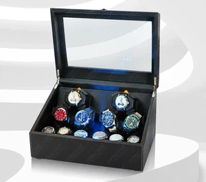 Enrollador de reloj de cuero PU para relojes automáticos, caja de almacenamiento de pantalla 6+6 silenciosa - Imagen 1 de 6