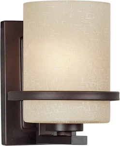 Forte Lighting 2404-01 Bronze 1-Light Wall Sconce With White Linen Glass Shade - Picture 1 of 6