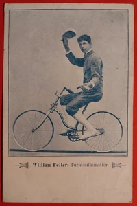 AK MANN WILLIAMFELLER AUF FAHRRAD FAHRRADTEILER FRÜHE 900er - Bild 1 von 3