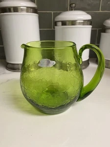 Mid-century Modern Blenko Green Crackle Glass Pitcher 5.5" - Picture 1 of 7