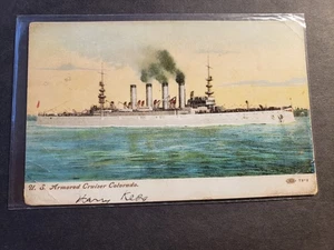 1907 USS COLORADO ACR-7 Classic Naval Postcard w/ note SHANKSVILLE, PA - Picture 1 of 2