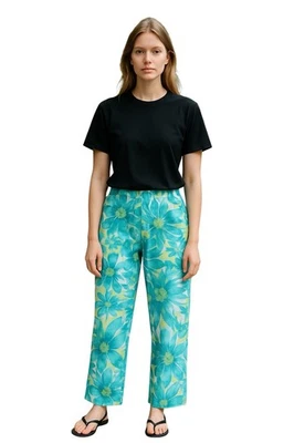 Dressbarn Cropped Ankle Pants Size 12 Blue Floral High Rise Side Zip Summer EUC - Image 1 of 4