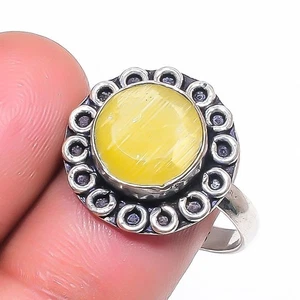 Faceted Yellow Monalisa Gemstone Handmade 925 Sterling Silver Jewelry Ring 8" s0 - Picture 1 of 5