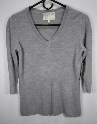 Suéter gris Debbie Morgan Petite para mujer manga 3/4 cuello en V talla PM Foto 1 de 4