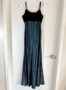 Vintage 90er Jump Apparel Samt & Flecken Maxi Schlupfkleid Gr. 5 Whimsygoth schwarz & blau - Bild 1 von 8