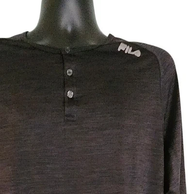 Fila Sport Long Sleeve Henley Shirt Athletic Activewear Black Top Mens Large - Image 1 of 4
