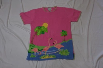 Quacker Factory Pink Flamingos  Woman's Embroidered Sweater Size MEDIUM - Image 1 of 4