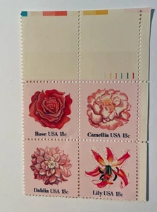 US Flowers 18c Stamp PB Block of 4 Scott #1876 - 1879 - Picture 1 of 2