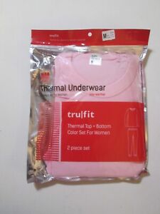 TRU FIT Womens Waffle Weave Thermal Underwear 2pc Set Top/Bottom Pink Sz M NWT