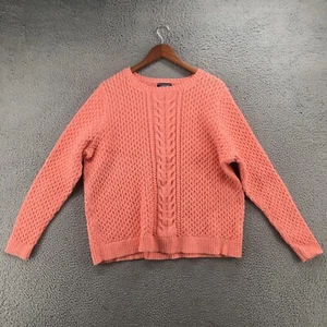 Lands End Cable Knit Sweater Womens 2X Pink Cotton Long Sleeve Pullover Casual - Picture 1 of 17