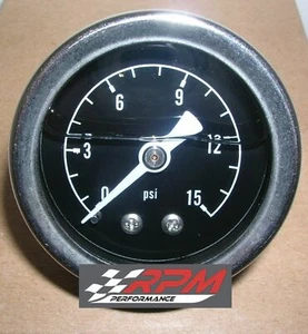 Fuel Pressure Gauge Liquid Holley Carburetor 1 1/2 0-15 psi BLACK OIL A115 - Picture 1 of 2