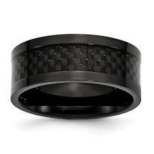 Men's 9mm Black Plated Titanium & Carbon Fiber Flat Comfort Fit Band