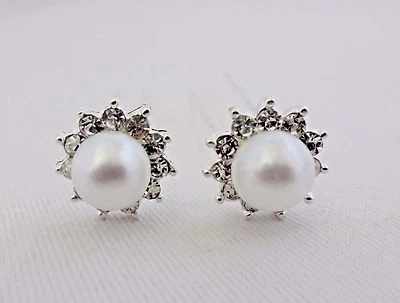 White Pearl Rhinestone Hair Pins Set Of Two Metal Decorative Wedding Bridal - Image 1 of 4