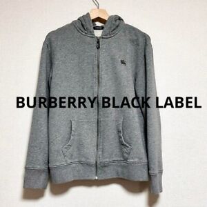 BURBERRY BLACK LABEL Full zip Hoodie Parka Gray Logo Check Men Size 3/M-L Used