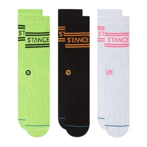 Stance Men's L 9-13 Crew Socks Basic 3 Pack 3 Pr White Black Green Athletic - Picture 1 of 1
