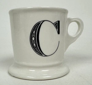 Coffee Cup Mug Anthropologie Monogrammed Letter C Alphabet Black White Shaving - Picture 1 of 9