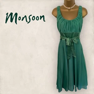 Vestido de Ocasión Monzón Para Mujer Verde Algodón Seda Corbata Sin Mangas Ajuste y Acampanado Reino Unido 8 - Imagen 1 de 4