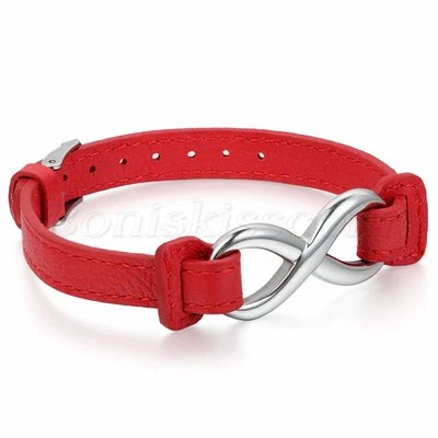 Brazalete brazalete brazalete brazalete símbolo infinito amor acero inoxidable cuero dama Foto 1 de 4